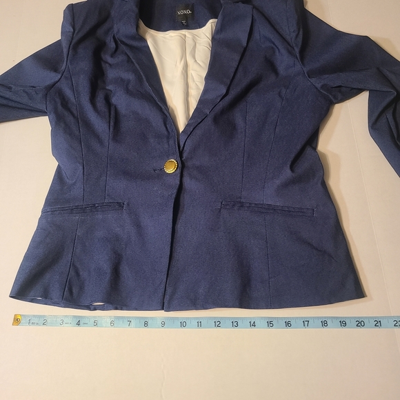 XOXO Juniors Classic Stylish Women's Navy Blazer NWT Padded Shoulders XL Lined - Picture 10 of 12
